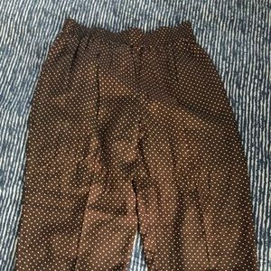 Vintage silk like polka dot brown high waist pants